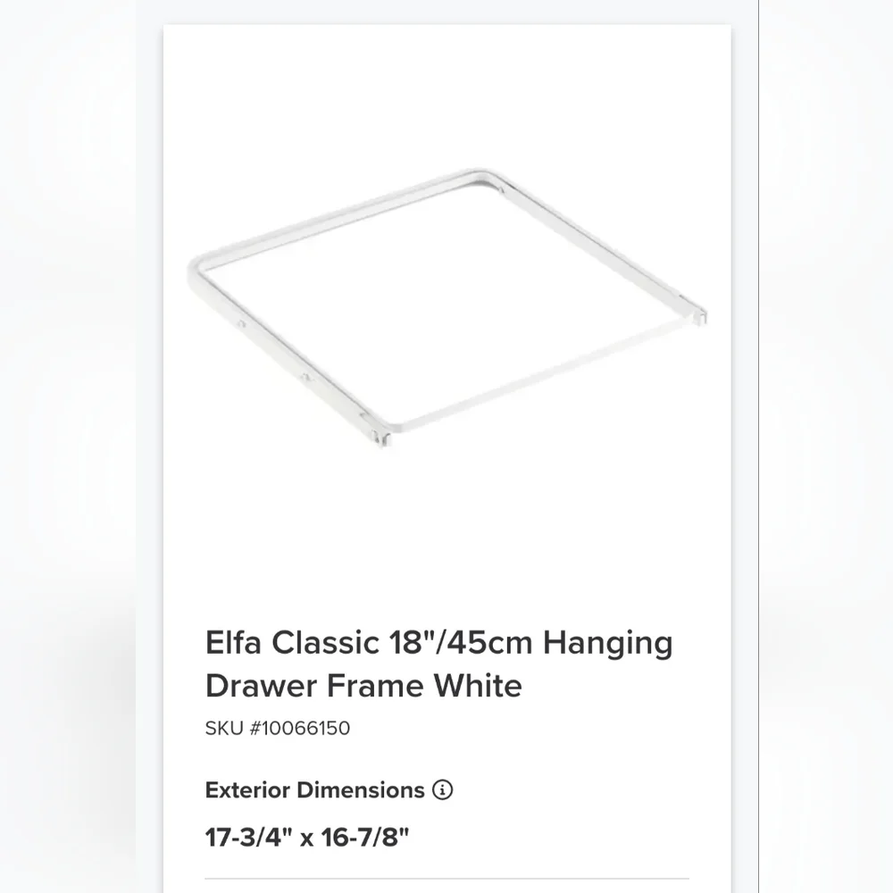 Elfa Classic Hanging Drawer Frame White, 18
